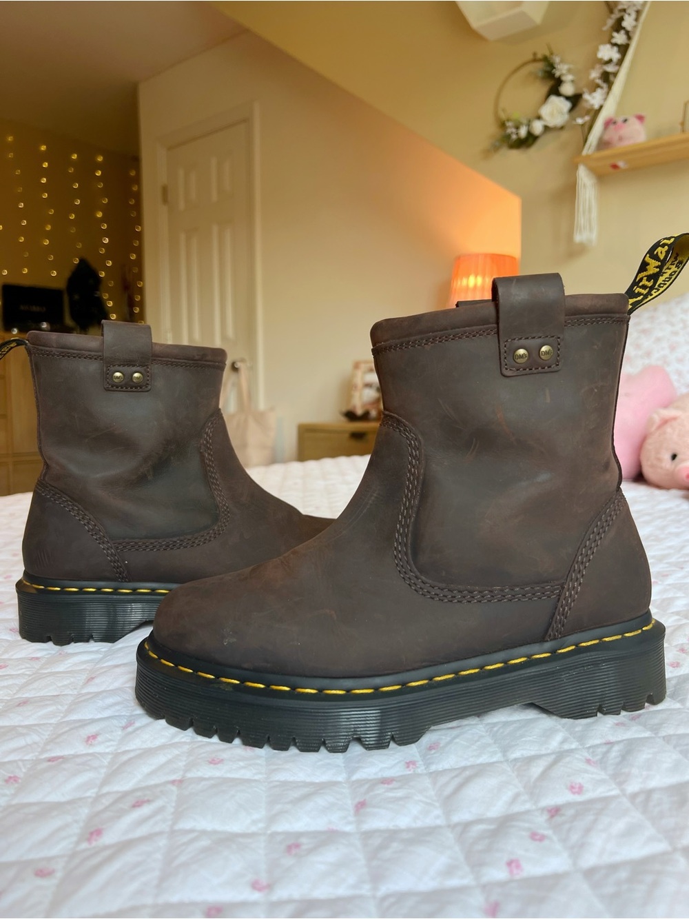 Dr. Martens Anistone Lo Dark Brown Leather Biker Boots Bex Sole Size 8